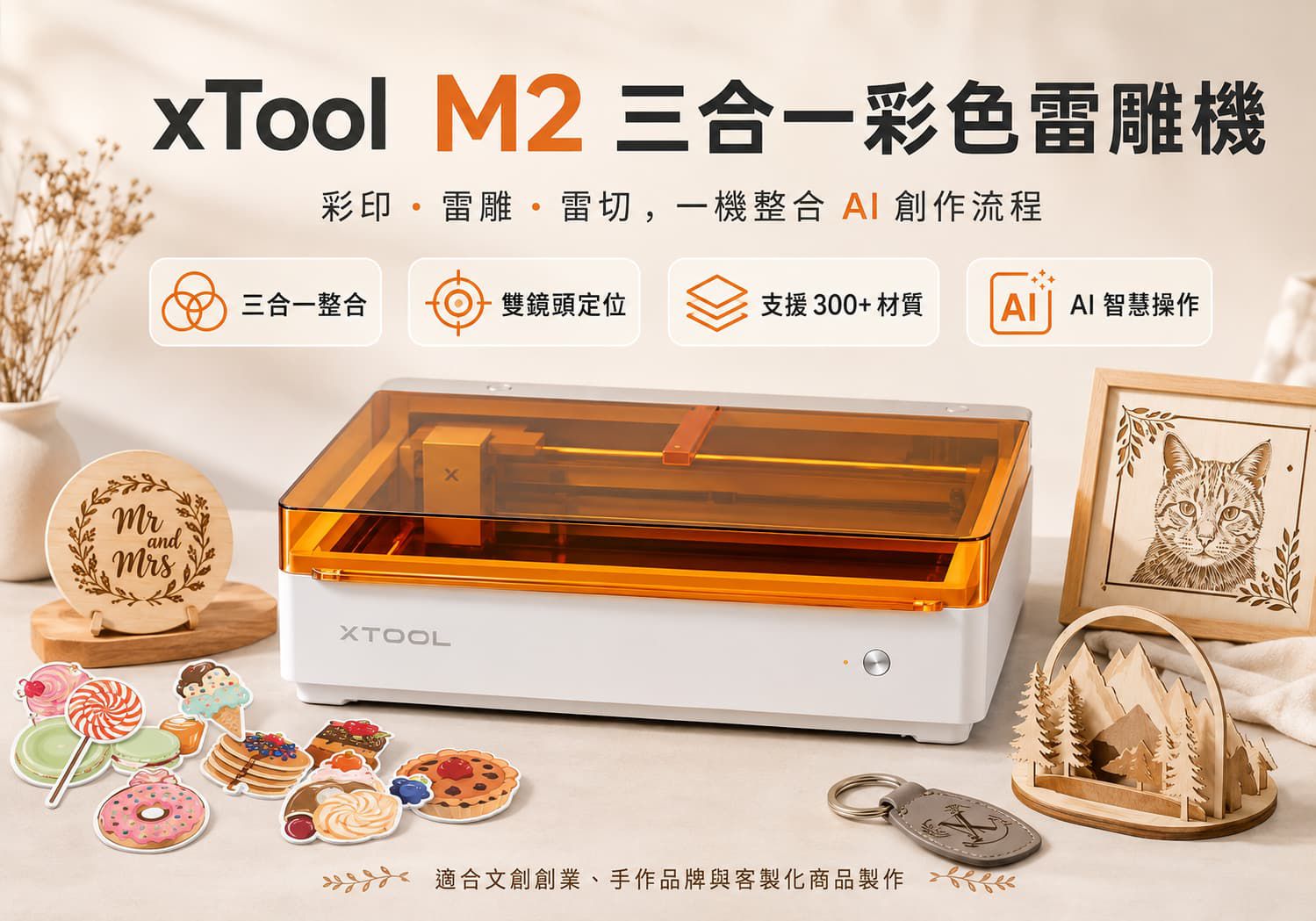 xTool M2 三合一彩色雷雕機推薦|彩印、雷雕、雷切一機完成
